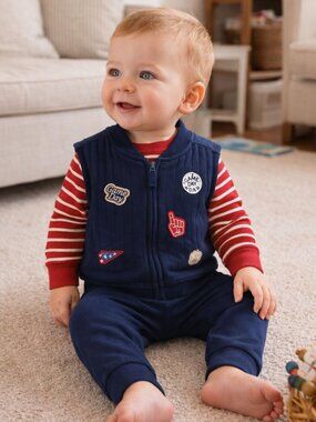 NWT Carter’s Baby Boy 3PC Outfit Set 12M Game Day Vest Bodysuit Pants Red Blue